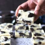 Best and easiest no-bake 3 ingredients white Oreo fudge recipe for holiday, Christmas.