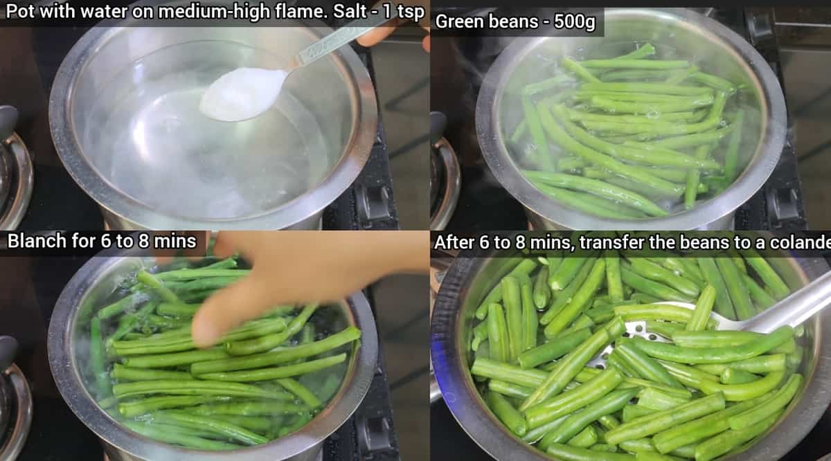 step by step images on how to blanch green beans 