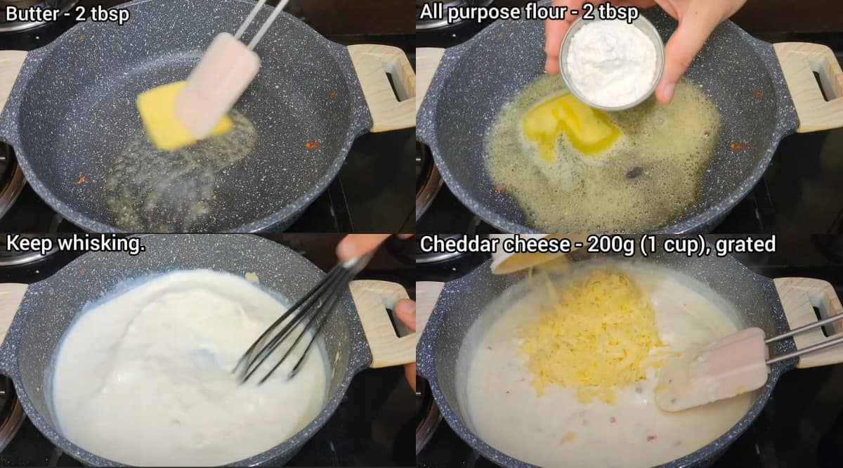 images on making of white sauce or bechamel sauce for casserole 
