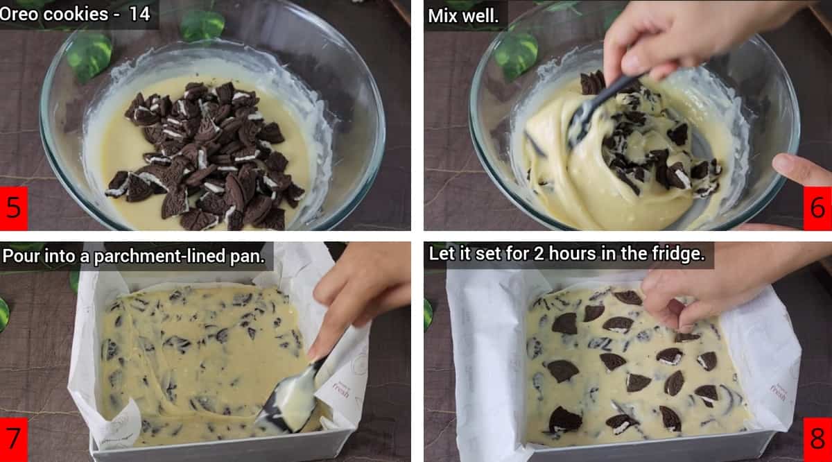 step by step image on 3 ingredient no bake oreo chocolate fudge recipe 