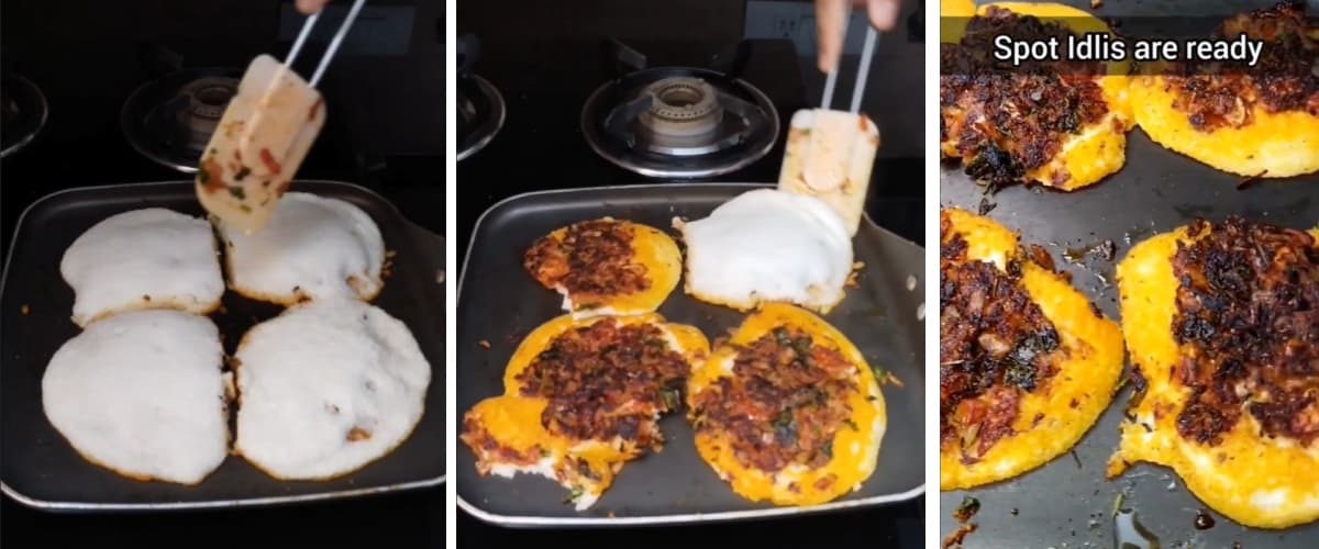 images showing flipping the spot idlis on pan