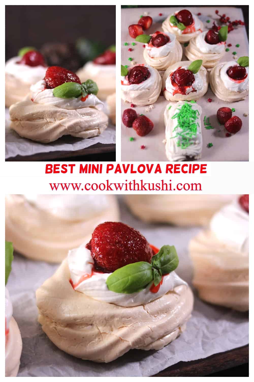 Mini Pavlova, Christmas Tree Pavlova, Easy Strawberry Pavlova Nests 