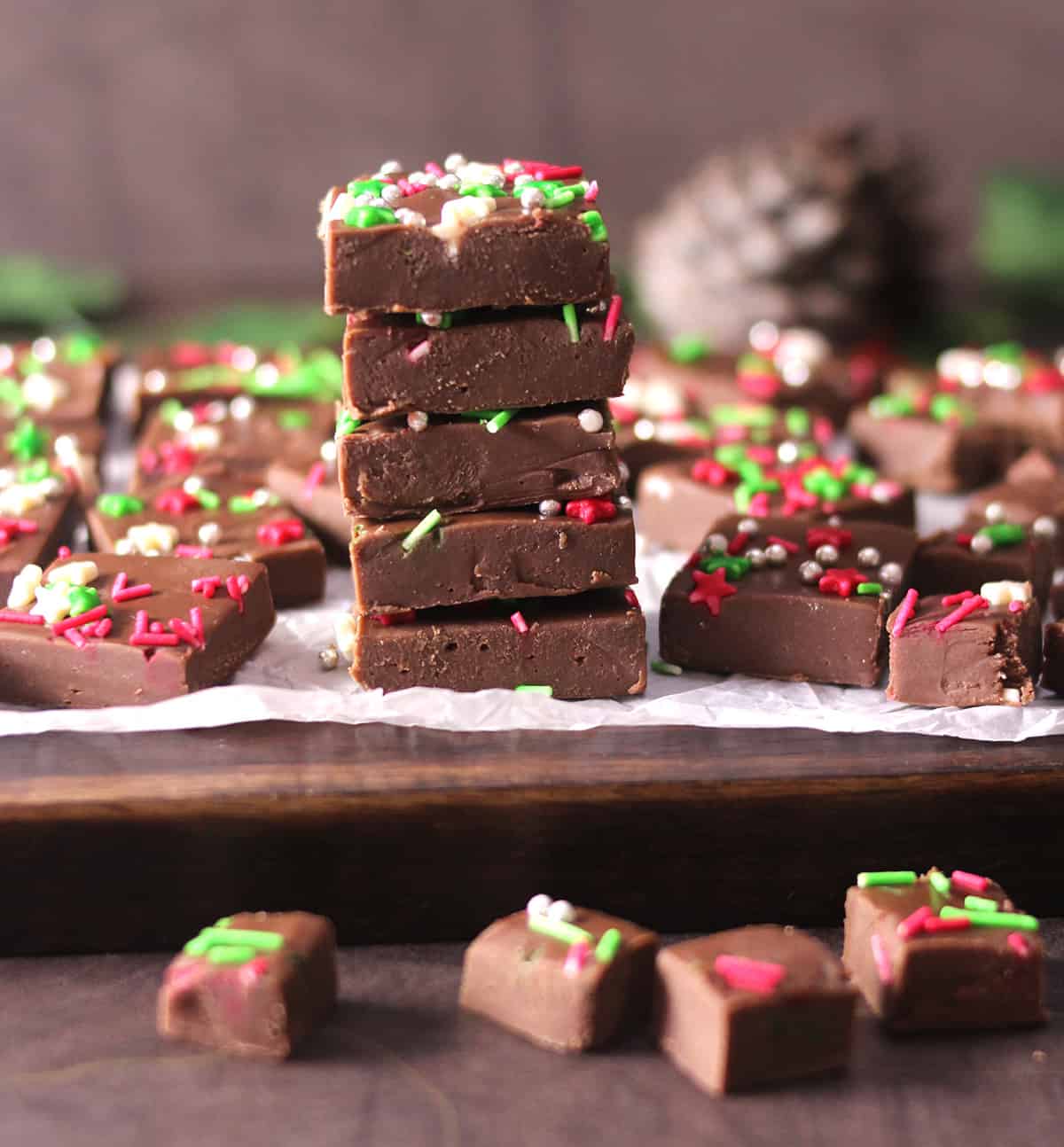 Best holiday themed chocolate christmas fudge or no bake fudge with only 2 ingredients. 