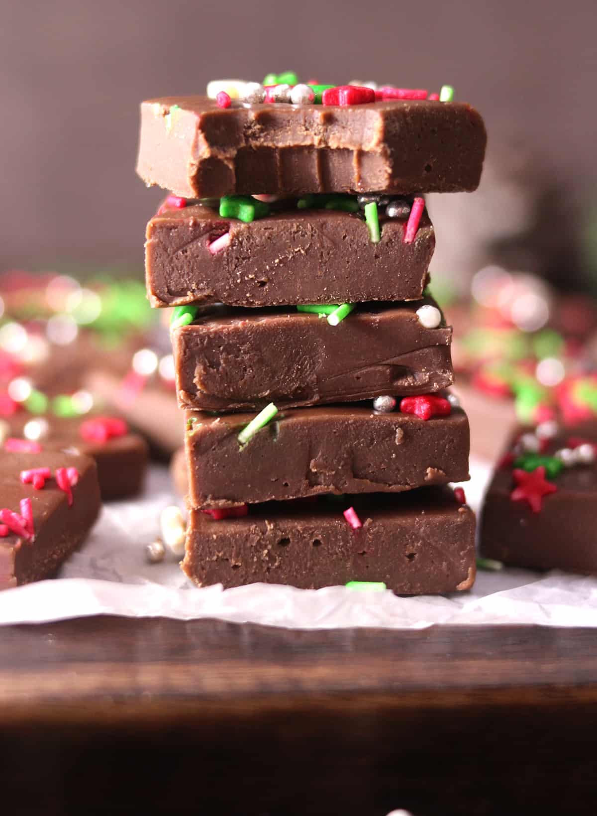 Showing a bite of the best chocolate fudge recipe.