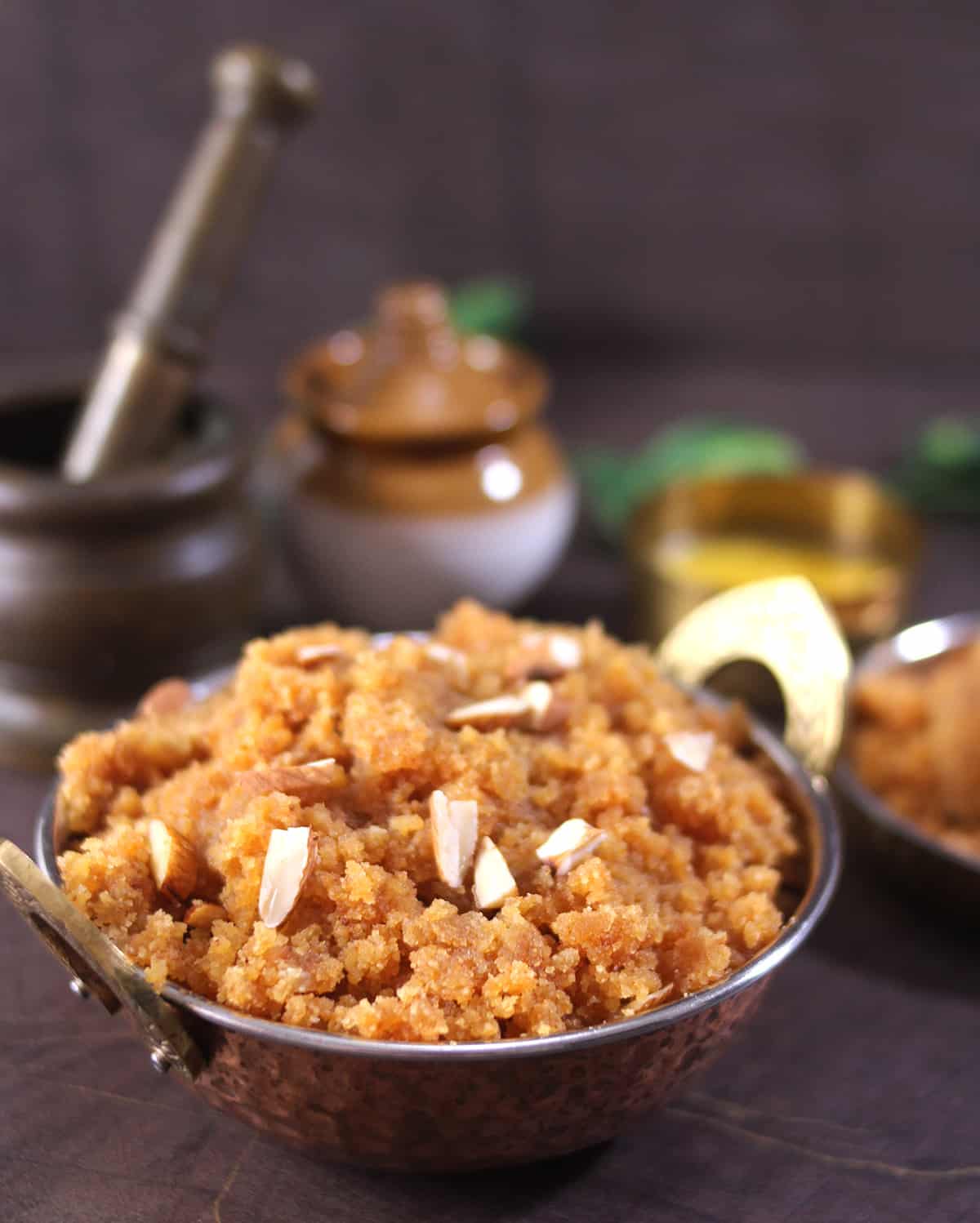 Traditional Indian sweet moong dal halwa for diwali, holi, winter, navratri