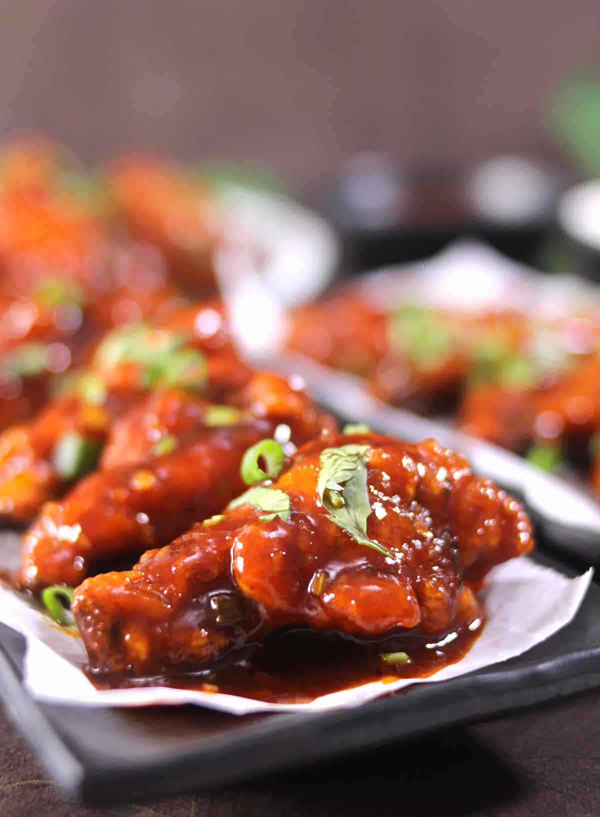 Chicken wings baked popular super wings game day party food idea with sticky sauce 