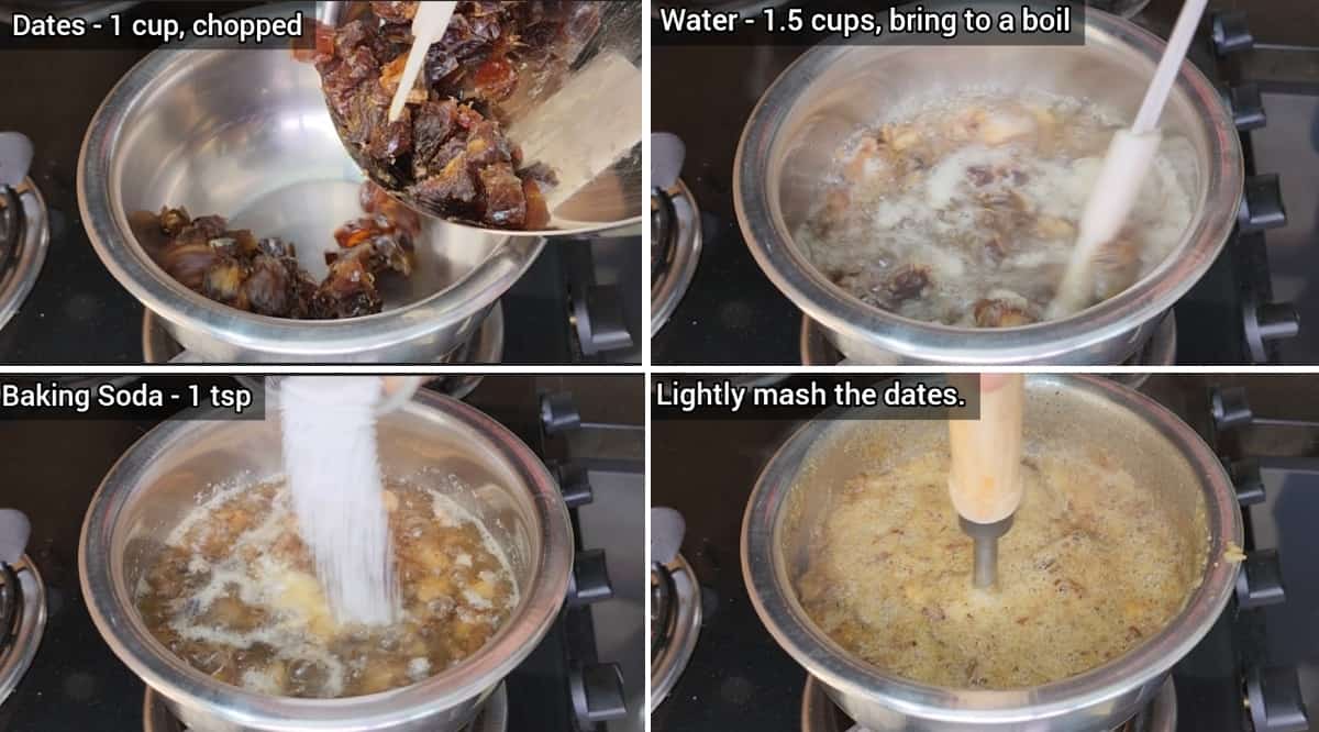 How to mash mejdool dates for pudding cake 