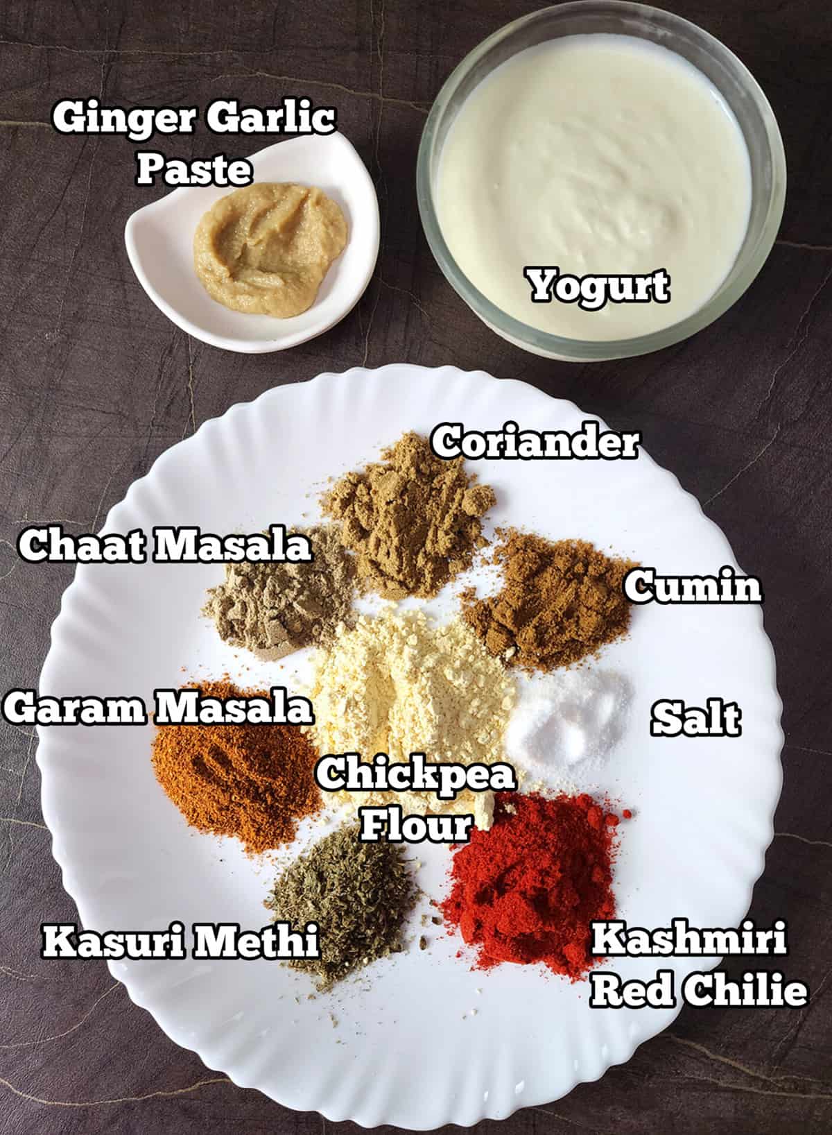 Ingredients used for paneer tikka marination.