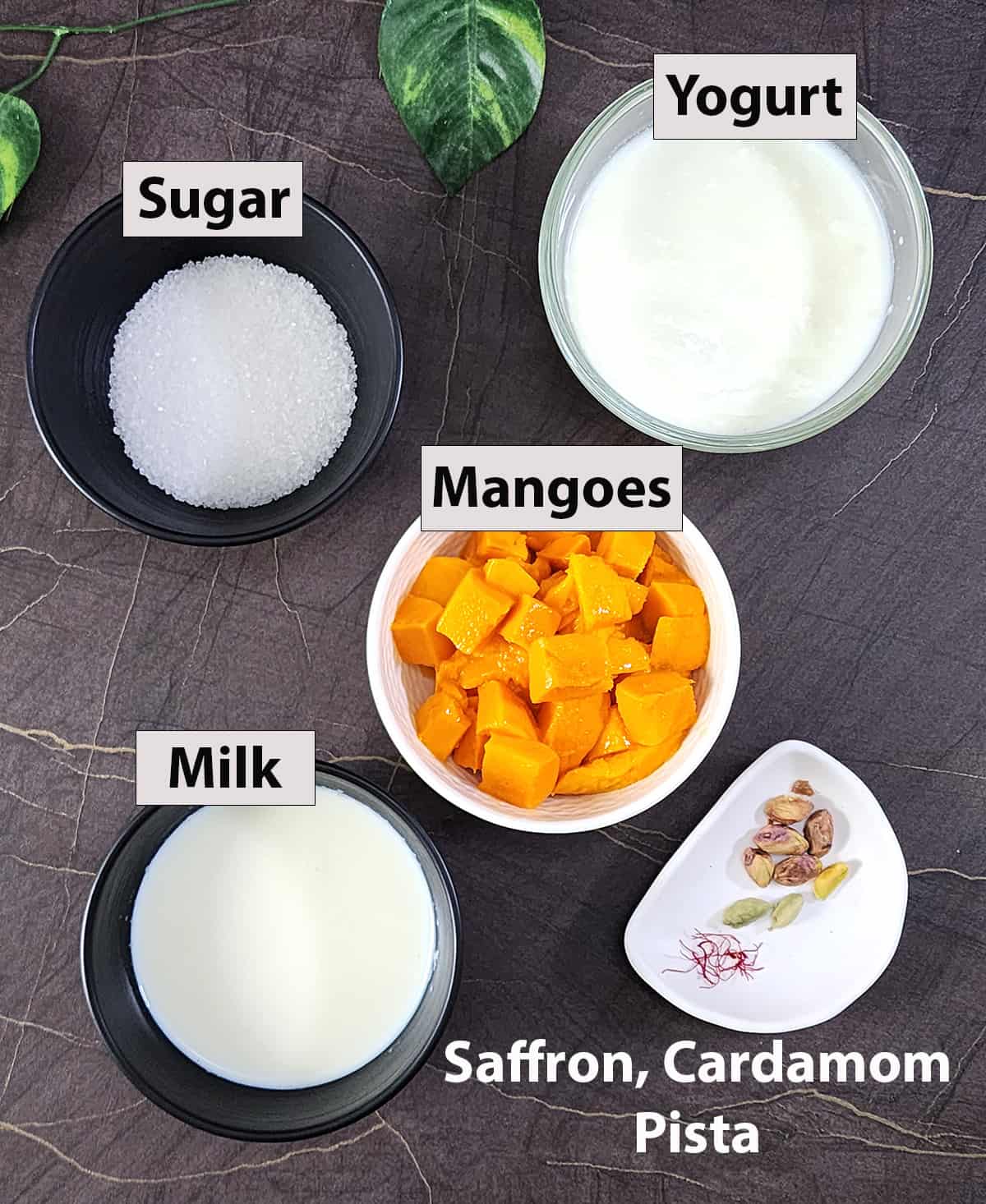 mango smoothie or mango lassi ingredients used. 