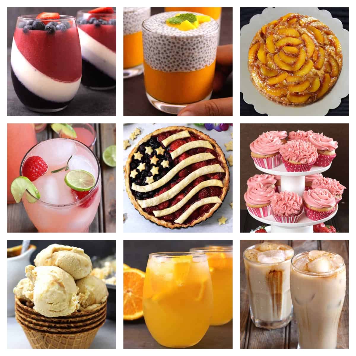 collage picture of best and easy summer desserts and drinks recipes.