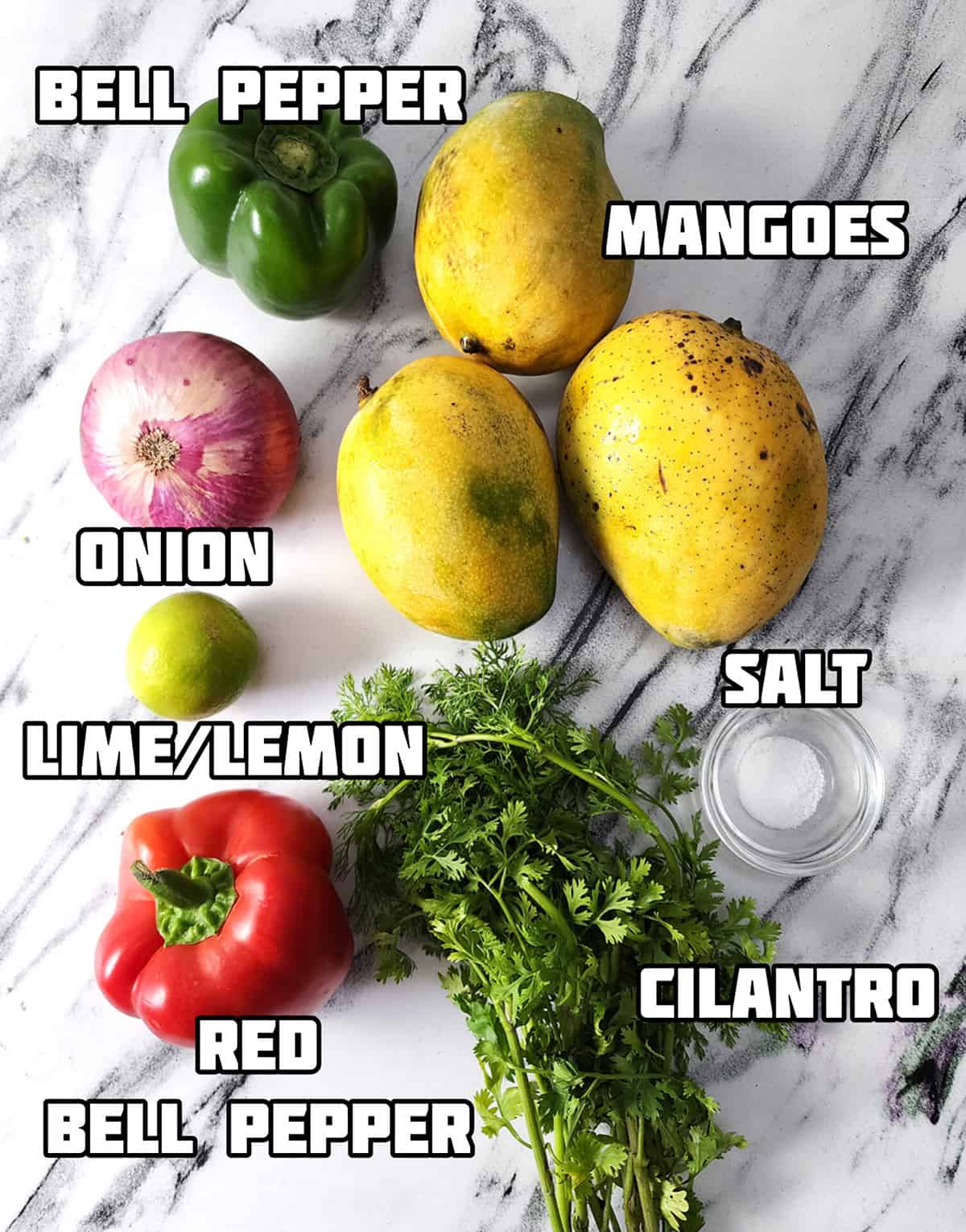 ingredients used to make mango salsa. 