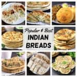 Picture of popular & best Indian bread that includes naan, roti, chapati, bhatura, kulcha, paratha.