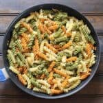 Easy Tricolor Lemon Garlic Pasta in a black nonstick pan.