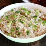 Best lemongrass flavored Thai fried rice in a white serving bowl.