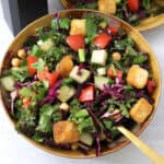 simple healthy kale chickpea salad in a serving bowl.
