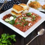 Quick and Delicious Mumbai Street Style Pav Bhaji Recipe served in a white ceramic plate.