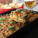 Vegetarian Mexican Lasagna (Enchilada Lasagna or Black bean Casserole) is served for dinner.