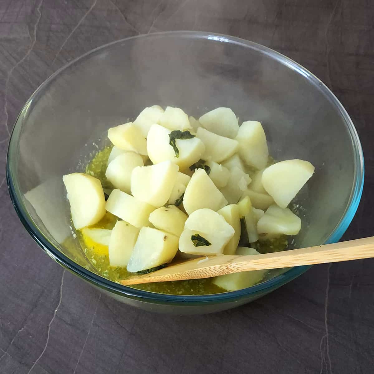 Add boiled and drained potatoes.