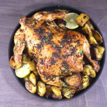 Whole roasted chicken with herb butter| Crispy and juicy roasted chicken recipe for dinner.