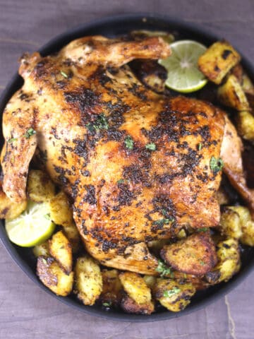 Whole roasted chicken with herb butter| Crispy and juicy roasted chicken recipe for dinner.