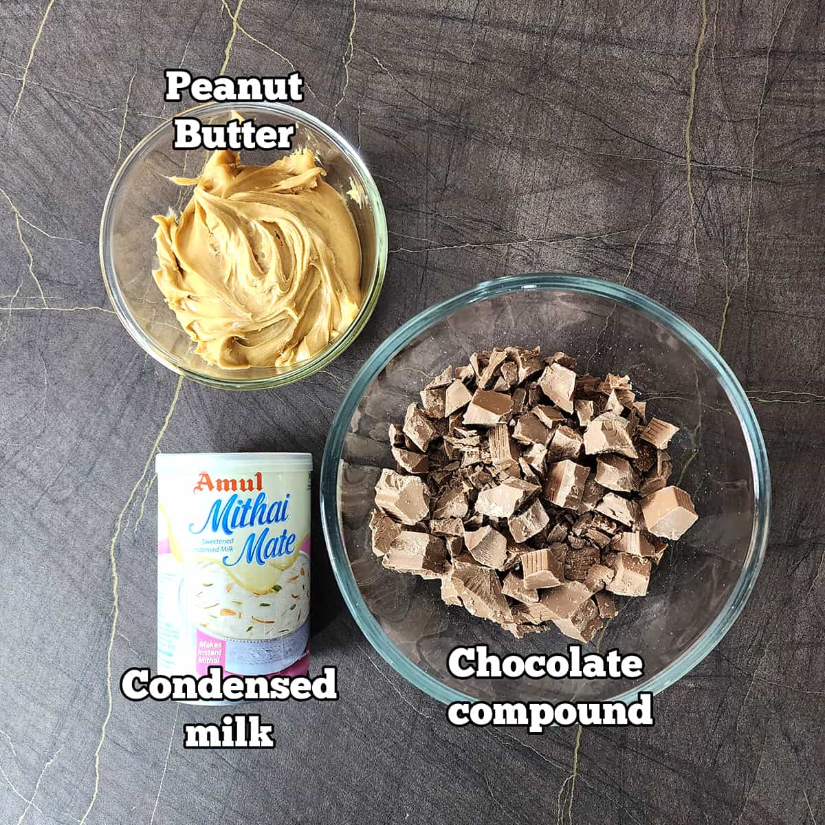 ingredients used to make chocolate peanut butter fudge.