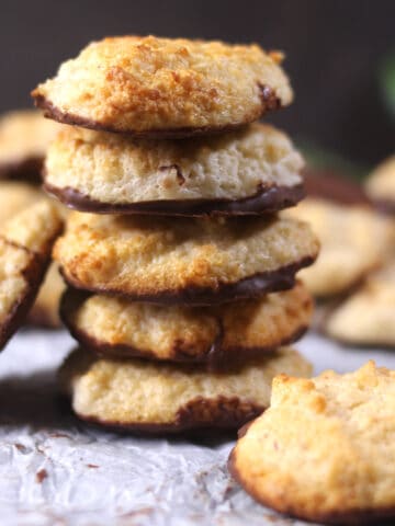 stack of best homemade coconut macaroons recipe | easy macaroons with egg and condensed milk.
