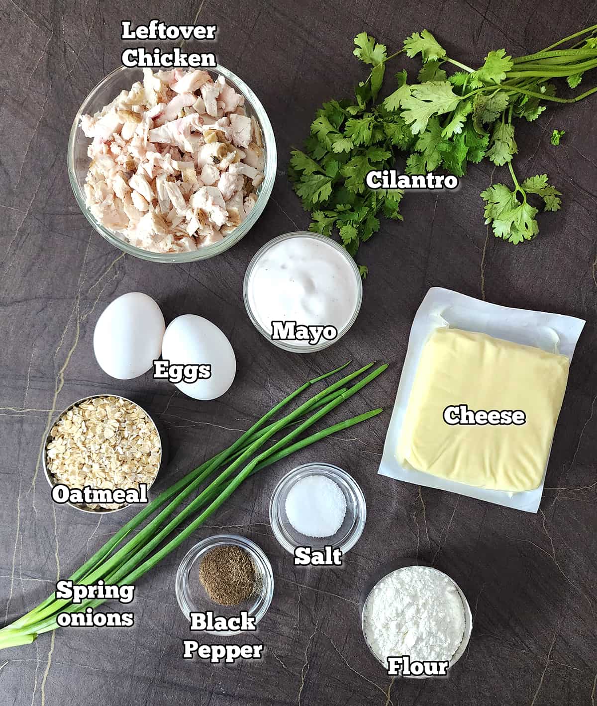 Ingredients used to make chicken patties or cutlet. 