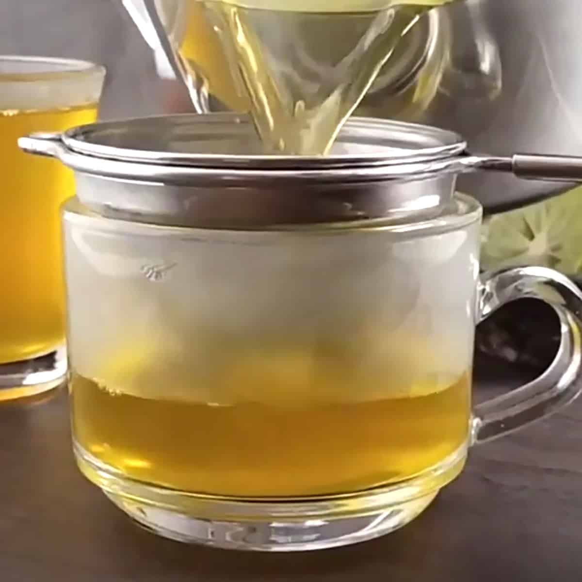 Using tea strainer, pour drink to serving glasses. 