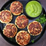 Sabudana tikki with paneer and aloo served with spicy green chutney. Tea time & vrat snack recipe.
