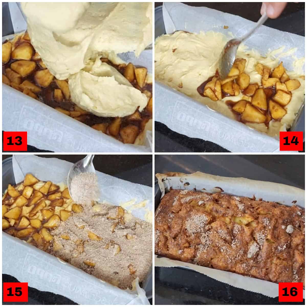 Layer crisp apple bread with cinnamon mixture. 