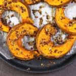 Roasted pumpkin recipe - side dish and appetizer for Thanksgiving and Christmas holiday dinner.