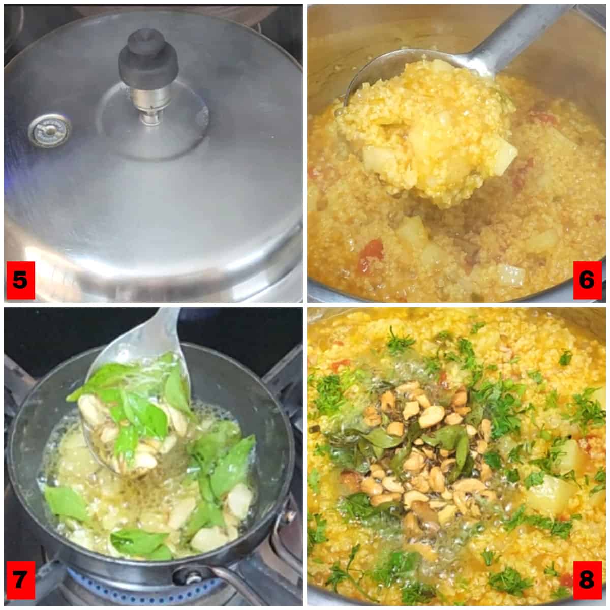 Making the tadka or tempering for khichdi. 