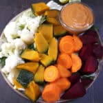 Steamed Vegetables or Veggie platter with easy and spicy cashew dip.