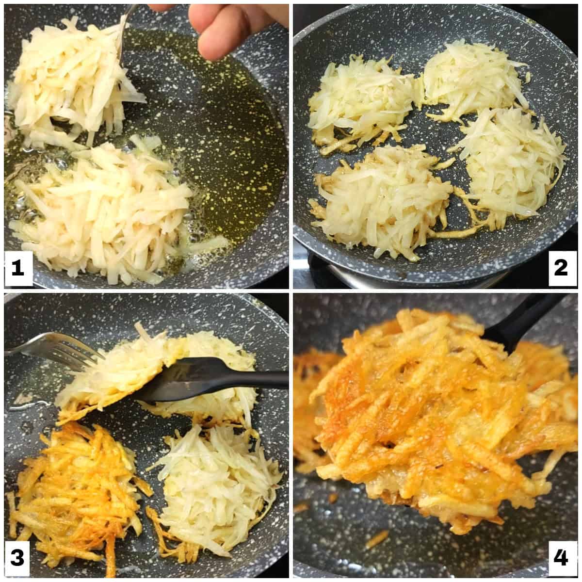 Making of small rosti pancakes. 