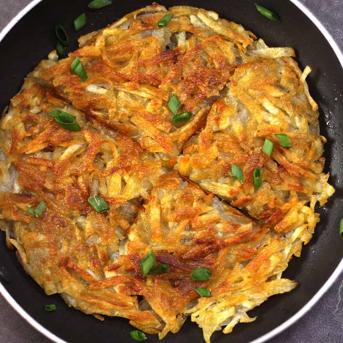 Crispy potato rosti pancakes for breakfast, lunch, dinner or snack. 