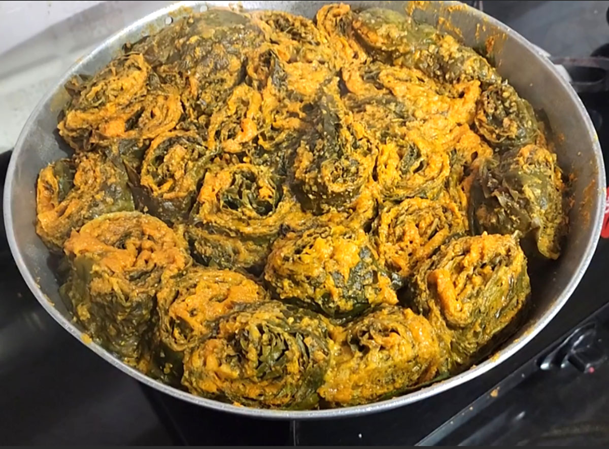 Patrado (Pathrode or Taro rolls) - Alu vadi or patra made with colocasia leaves.