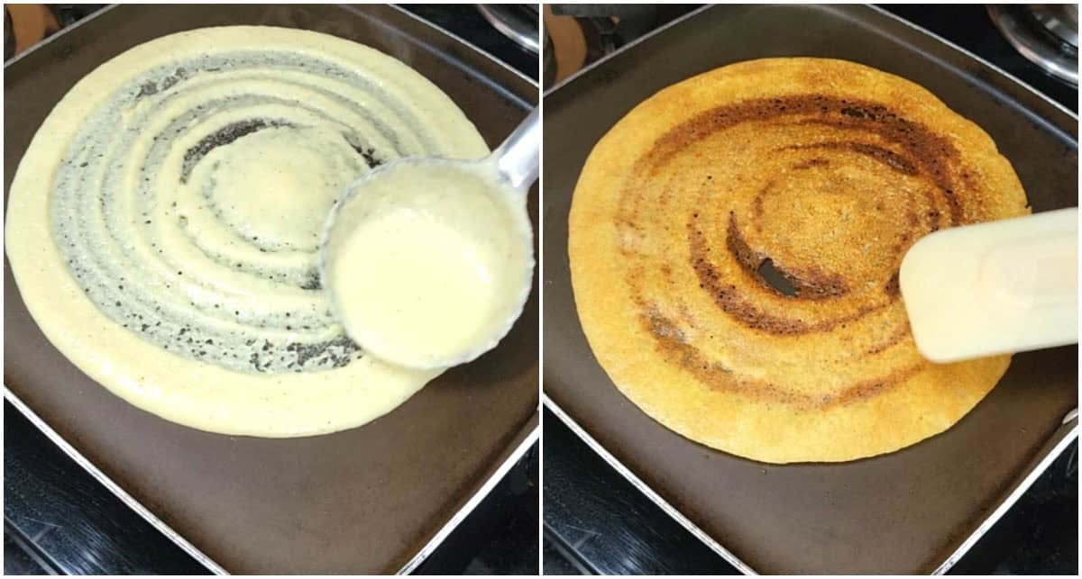 Cooking crispy dosa. 
