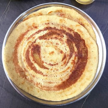 Jackfruit dosa recipe with ripe jackfruits (ponsa polo). Indian breakfast and snack recipe idea.