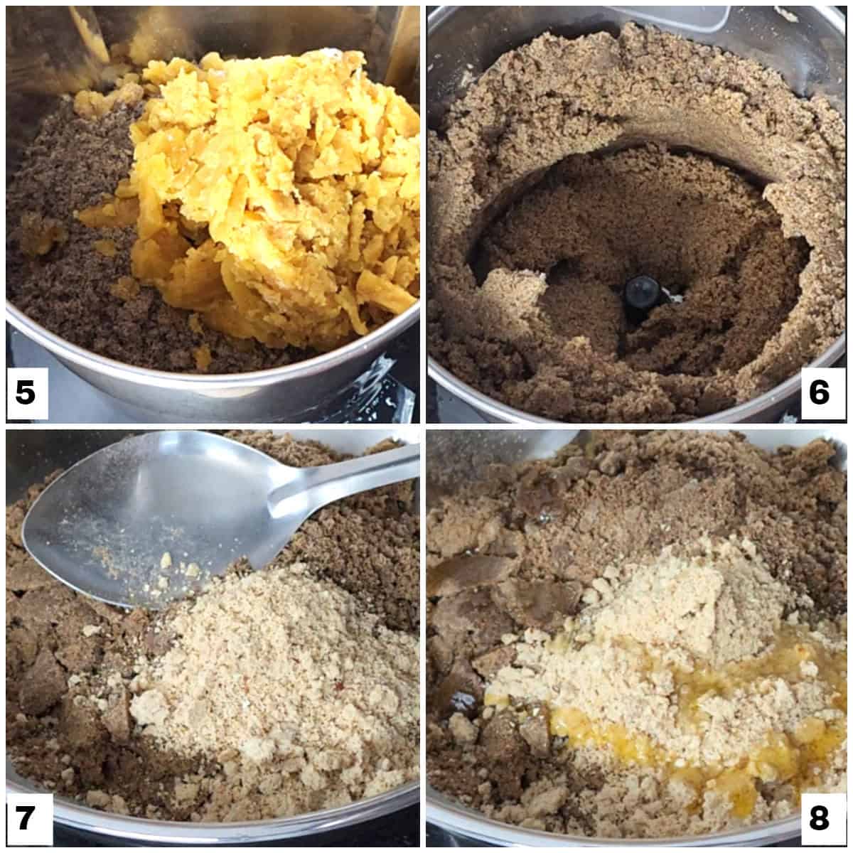 Blend the ingredients to form ladoo mixture.