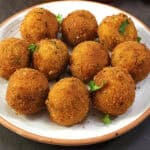 Crispy corn potato cheese balls recipe - easy bite sized snack or appetizer.