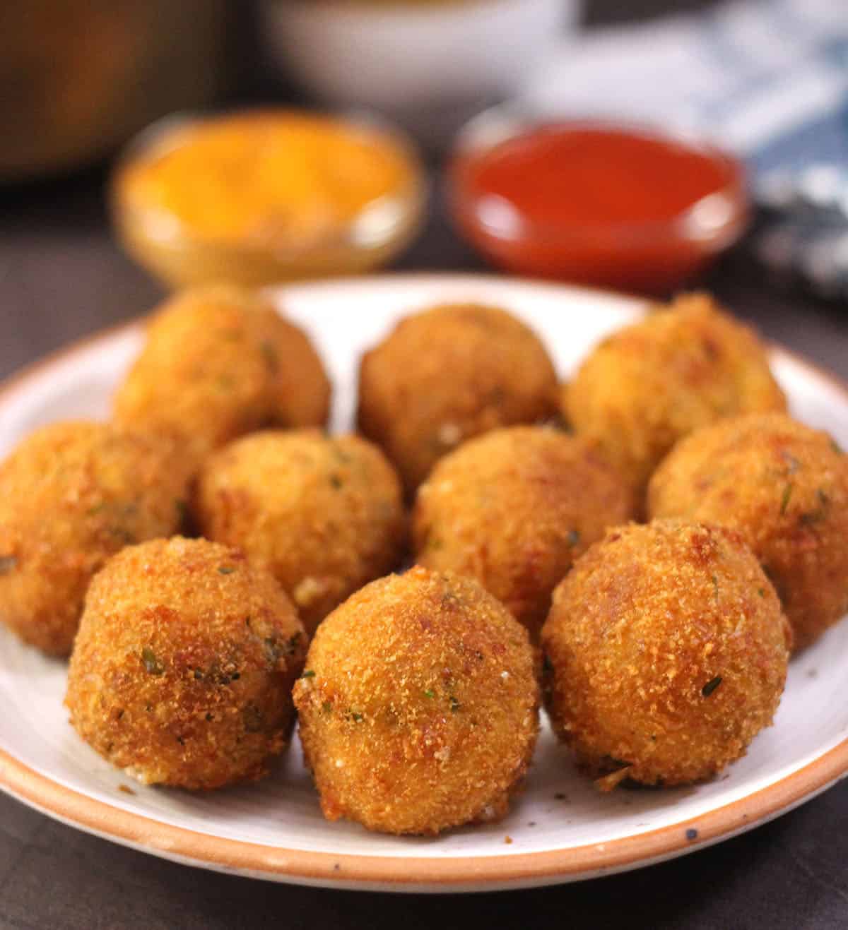 Crispy corn potato cheese balls - best vegetarian party appetizer and snack recipe.