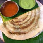 Crispy masala dosa with homemade onion potato masala and green chutney - Indian breakfast recipe.