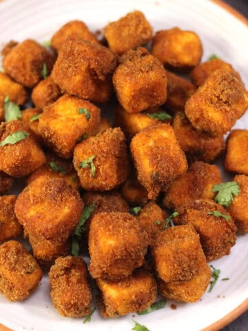 Crispy paneer popcorn (vegetarian nuggets or paneer bites) - best evening snack or party appetizer.
