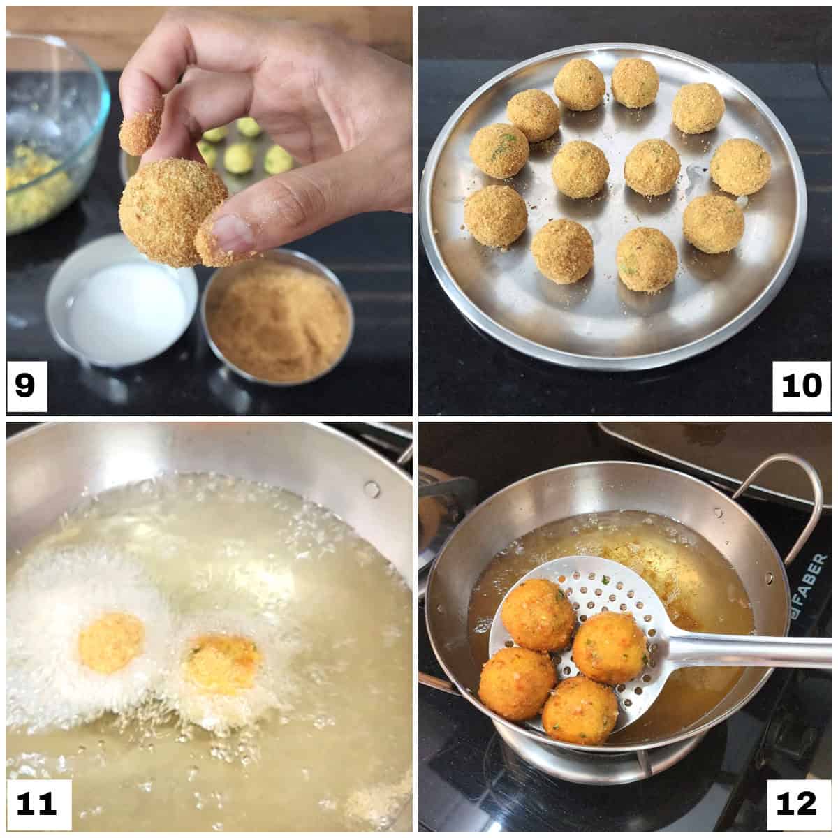 Deep fry cheese balls with potato and sweet corn.