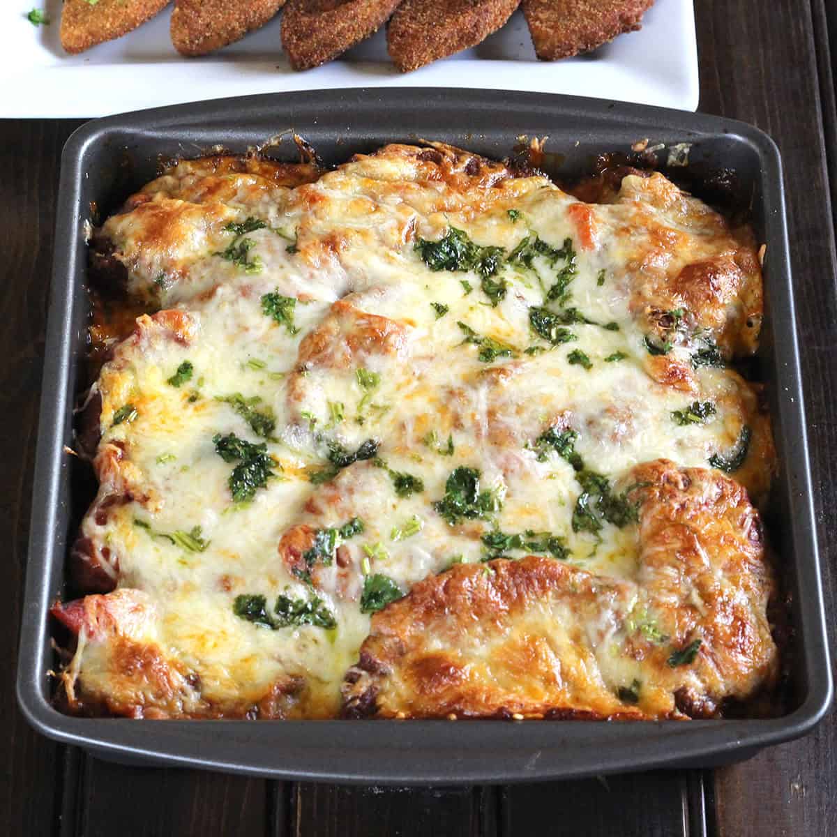 Eggplant Parmesan Casserole (Easy and Baked) - Eggplant Parmigiana for vegetarian dinner.