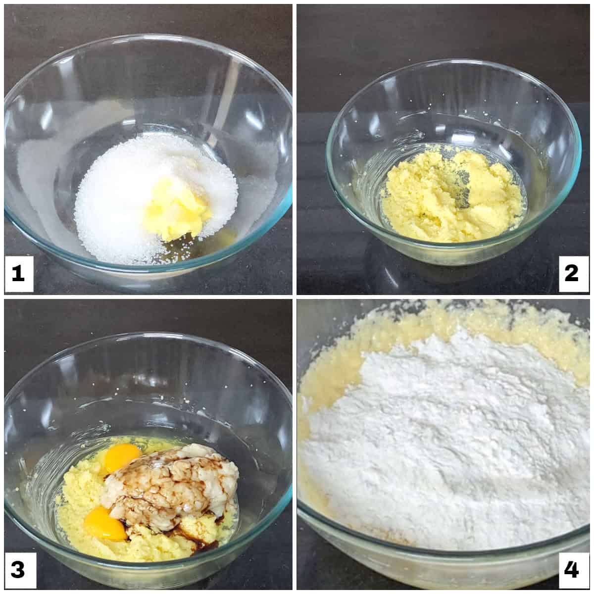 Making of batter for banana nut bread.