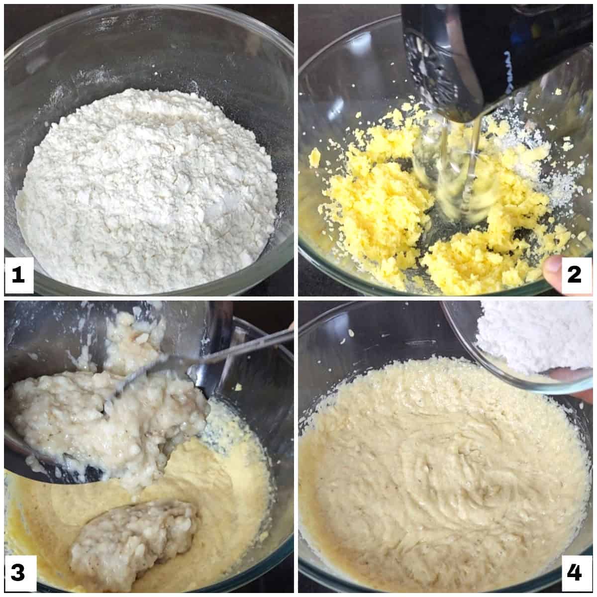 Making of banana bread batter.