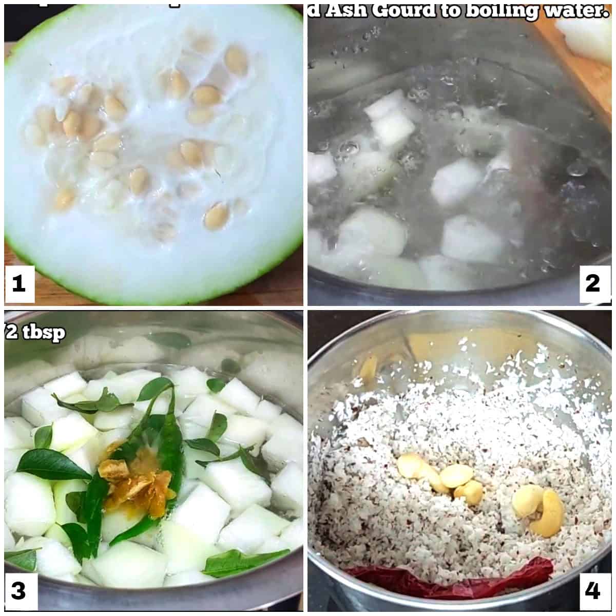 Cook the ash gourd and make masala for curry. 