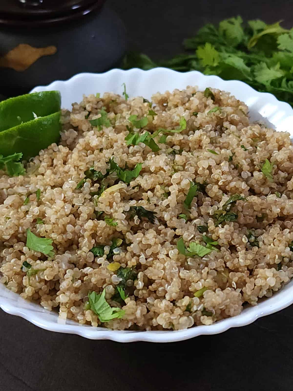 Fluffy Mexican style quinoa recipe idea for meal prep, salad bowls.
