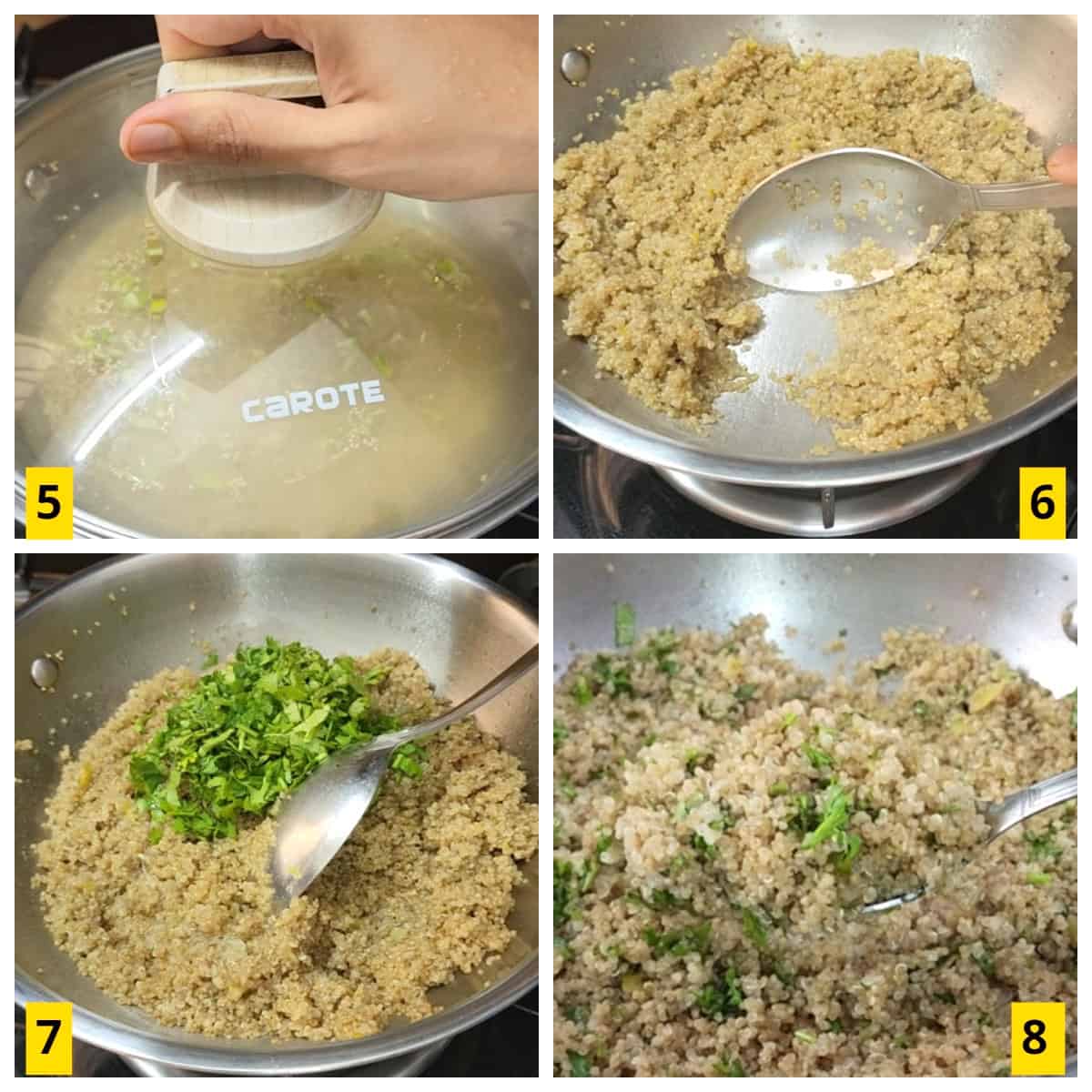 Making of quinoa with cilantro and lime.